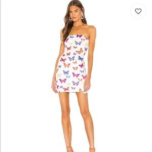 Strapless Bodycon Dress in White Multi